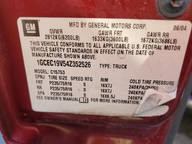 1GCEC19V54Z352526 - 2004 CHEVROLET SILVERADO C1500 BURGUNDY photo 14