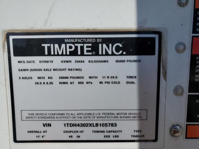 1TDH4302XLB165783 - 2020 TIMP TRAILER WHITE photo 10