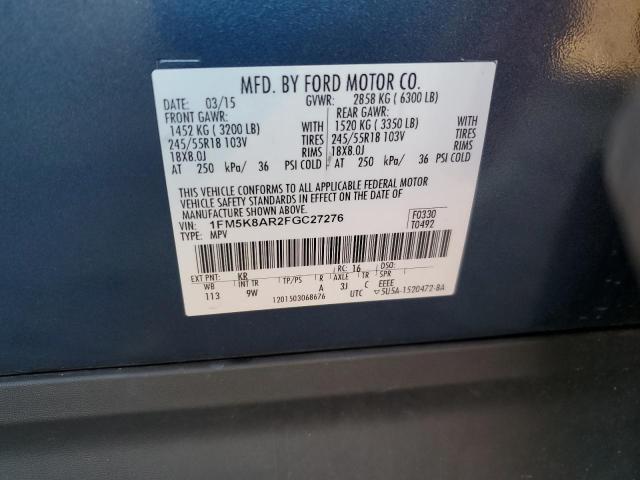 1FM5K8AR2FGC27276 - 2015 FORD EXPLORER POLICE INTERCEPTOR Սև լուսանկար 12