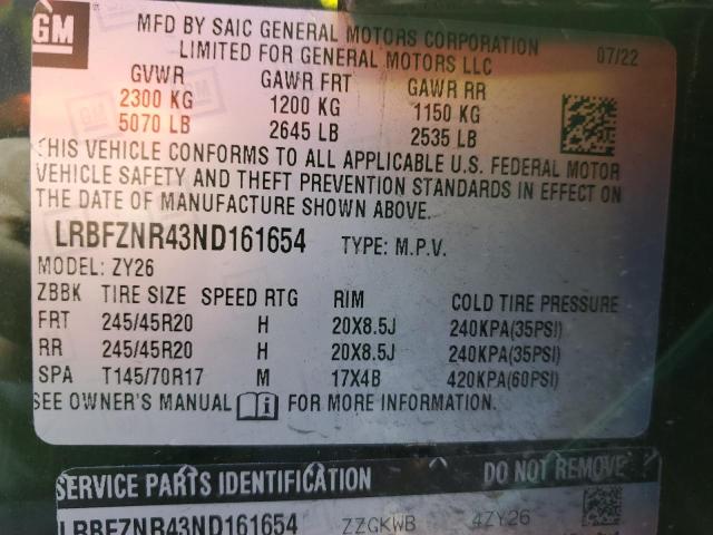 LRBFZNR43ND161654 - 2022 BUICK ENVISION ESSENCE أسود صورة 13