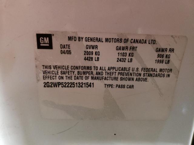 2G2WP522251321541 - 2005 PONTIAC GRAND PRIX WHITE photo 12