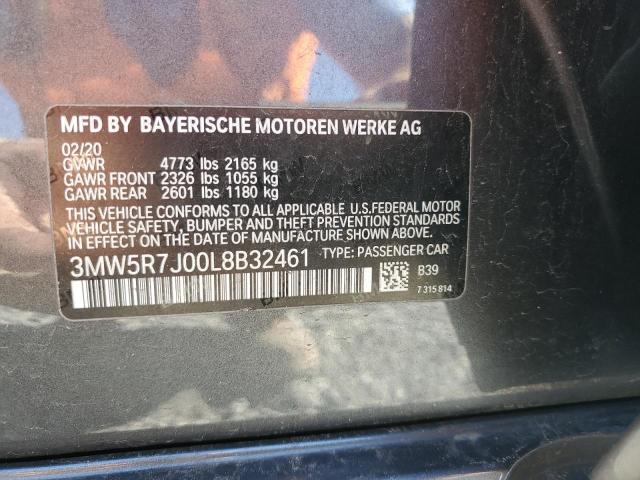 3MW5R7J00L8B32461 - 2020 BMW 330XI GRAY photo 12