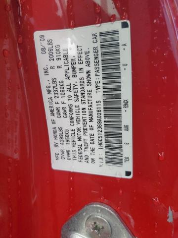 1HGCS12369A026115 - 2009 HONDA ACCORD LX RED photo 13