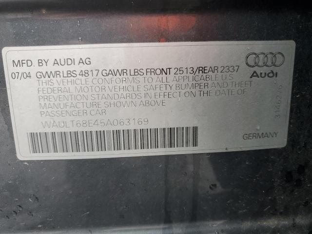 WAULT68E45A063169 - 2005 AUDI A4 3.0 QUATTRO GRAY photo 13