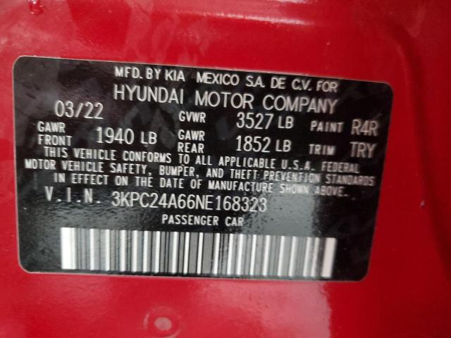3KPC24A66NE168323 - 2022 HYUNDAI ACCENT SE 红色 照片 12