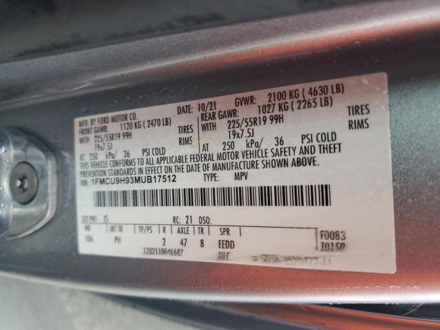 1FMCU9H93MUB17512 - 2021 FORD ESCAPE SEL SILVER photo 12