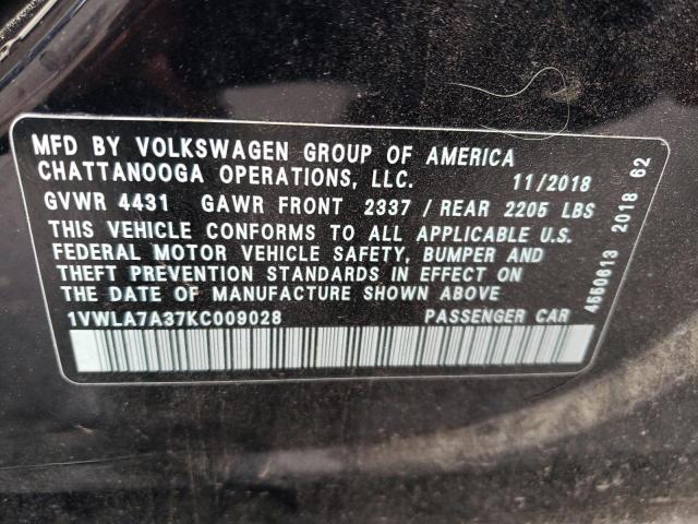 1VWLA7A37KC009028 - 2019 VOLKSWAGEN PASSAT WOLFSBURG BLACK photo 13