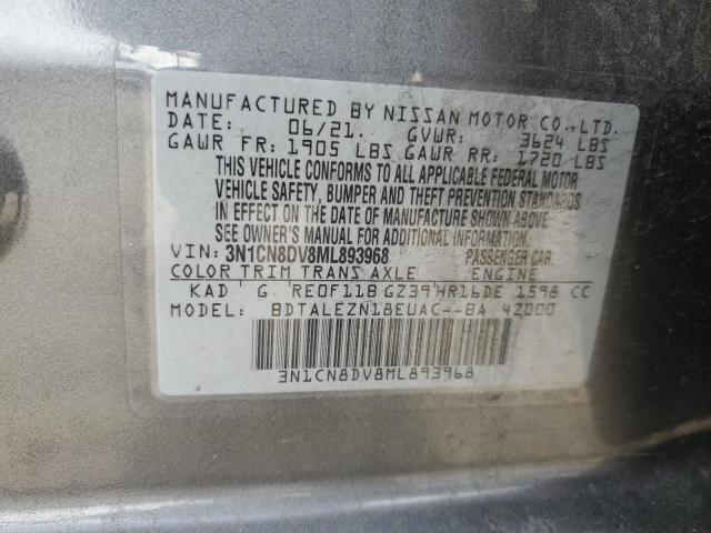 3N1CN8DV8ML893968 - 2021 NISSAN VERSA S SILVER photo 12