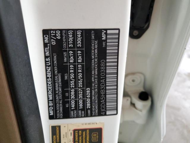 4JGDA5HB3DA103880 - 2013 MERCEDES-BENZ ML 350 4MATIC WHITE photo 13