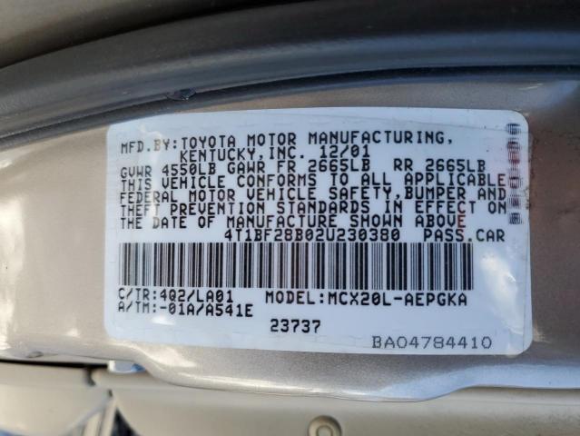 4T1BF28B02U230380 - 2002 TOYOTA AVALON XL TAN photo 12