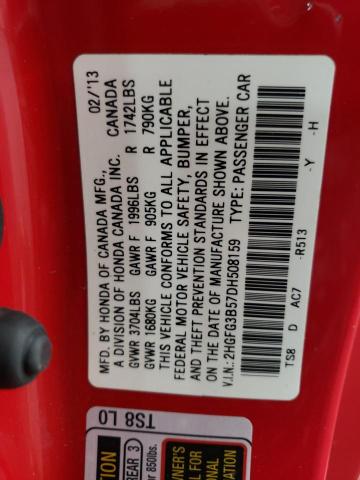 2HGFG3B57DH508159 - 2013 HONDA CIVIC LX RED photo 13