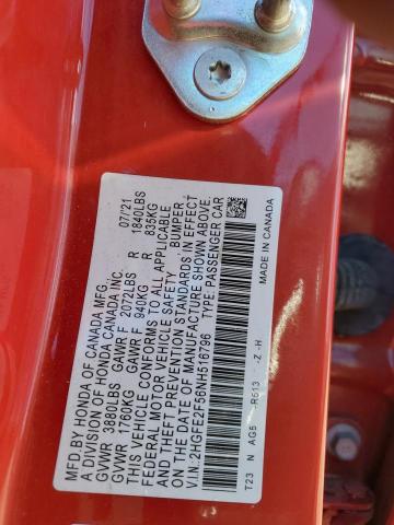 2HGFE2F56NH516796 - 2022 HONDA CIVIC SPORT RED photo 12