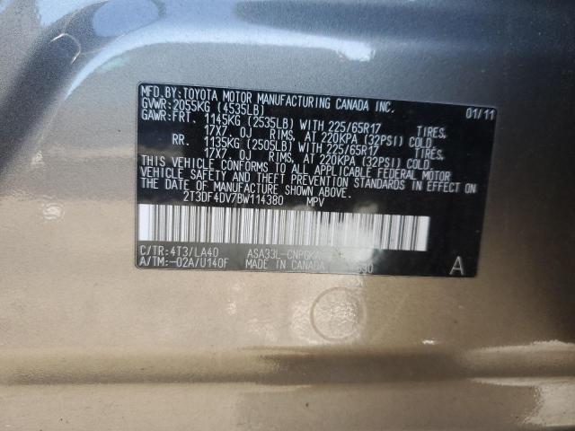 2T3DF4DV7BW114380 - 2011 TOYOTA RAV4 LIMITED GRAY photo 13