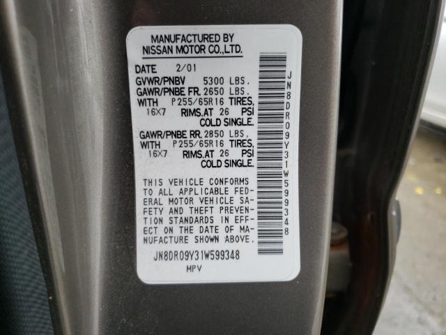 JN8DR09Y31W599348 - 2001 NISSAN PATHFINDER LE თაფლისფერი ფოტო 14