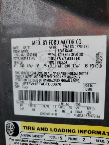 1FTFW1ET4BFB33670 - 2011 FORD F150 SUPERCREW SILVER photo 12