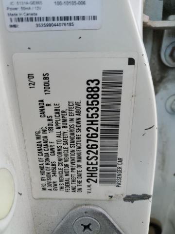 2HGES26762H535883 - 2002 HONDA CIVIC EX WHITE photo 12