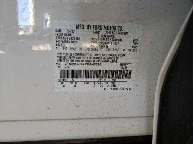 2FMPK4J94PBA45590 - 2023 FORD EDGE SEL WHITE photo 12