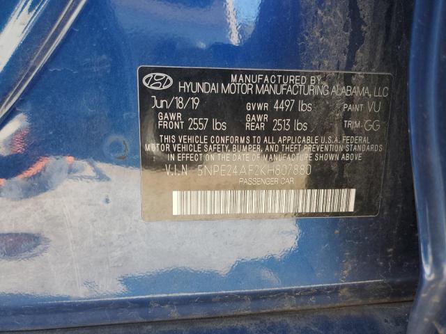 5NPE24AF2KH807880 - 2019 HYUNDAI SONATA SE BLUE photo 12