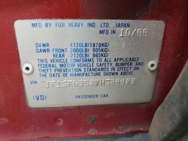 JF1SF6358YH724488 - 2000 SUBARU FORESTER L RED photo 13