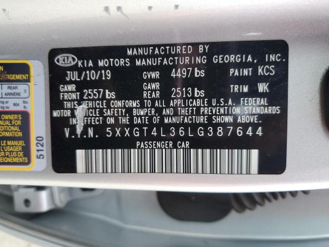 5XXGT4L36LG387644 - 2020 KIA OPTIMA LX SILVER photo 12