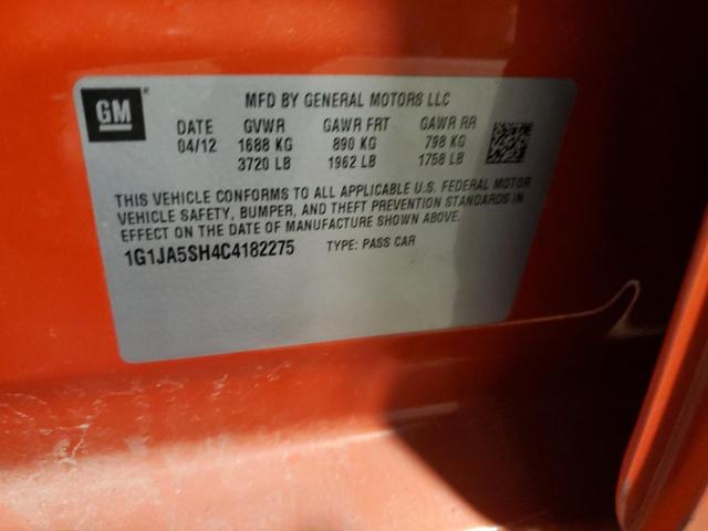 1G1JA5SH4C4182275 - 2012 CHEVROLET SONIC LS 橙色 照片 12