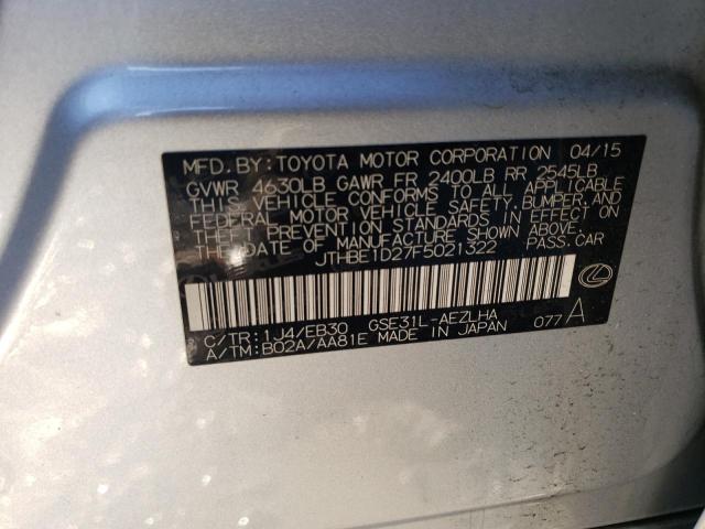 JTHBE1D27F5021322 - 2015 LEXUS IS 350 SILVER photo 12