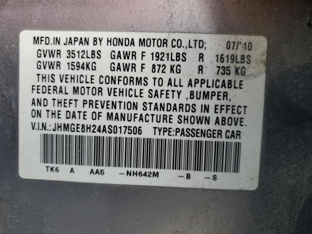 JHMGE8H24AS017506 - 2010 HONDA FIT SILVER photo 12