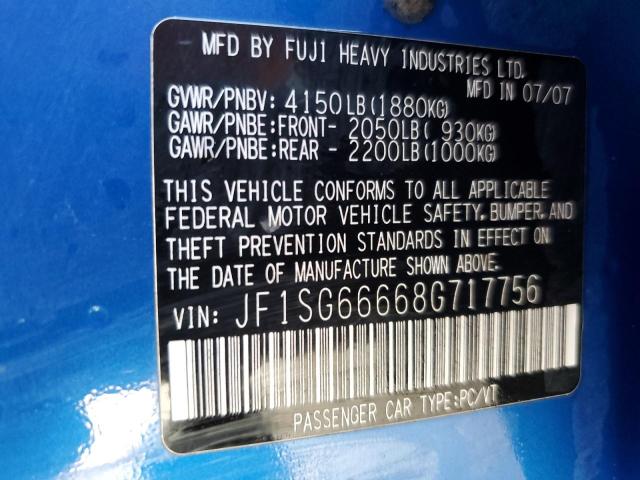 JF1SG66668G717756 - 2008 SUBARU FORESTER SPORTS 2.5X BLUE photo 13