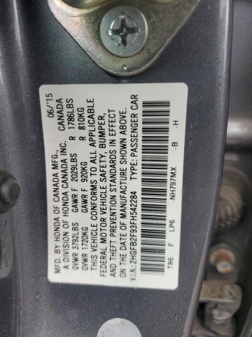 2HGFB2F93FH542284 - 2015 HONDA CIVIC EXL ნაცრისფერი ფოტო 12