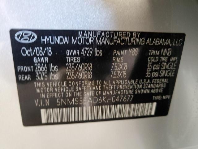 5NMS53AD6KH047677 - 2019 HYUNDAI SANTA FE LIMITED SILVER photo 12