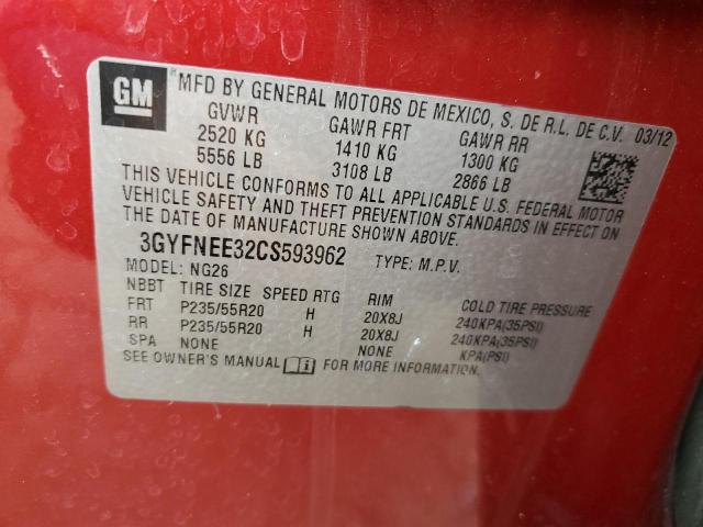 3GYFNEE32CS593962 - 2012 CADILLAC SRX PERFORMANCE COLLECTION Қызыл фото 12