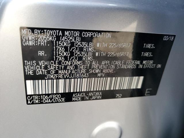 JTMZFREV9JJ181643 - 2018 TOYOTA RAV4 LE SILVER photo 12