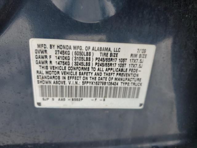 5FPYK16279B108424 - 2009 HONDA RIDGELINE RT BLUE photo 12