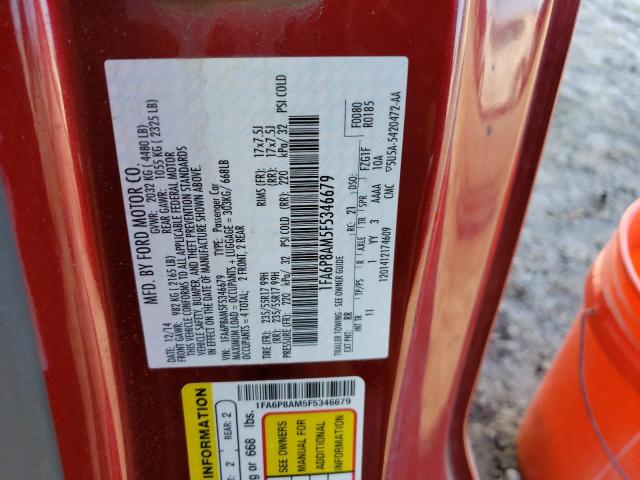 1FA6P8AM5F5346679 - 2015 FORD MUSTANG RED photo 12