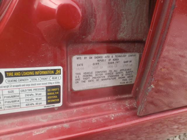 KL1TD66686B577461 - 2006 CHEVROLET AVEO BASE Qırmızı foto 12