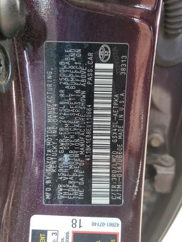 4T1BK1EB8EU110664 - 2014 TOYOTA AVALON BASE 栗色 照片 12