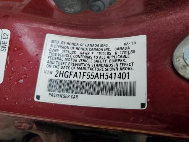 2HGFA1F55AH541401 - 2010 HONDA CIVIC LX RED photo 12