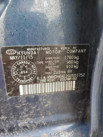 KMHDH4AE2GU551752 - 2016 HYUNDAI ELANTRA SE BLUE photo 12