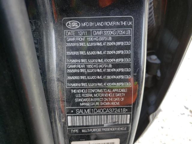 SALME1D40CA372418 - 2012 LAND ROVER RANGE ROVE HSE BLACK photo 14