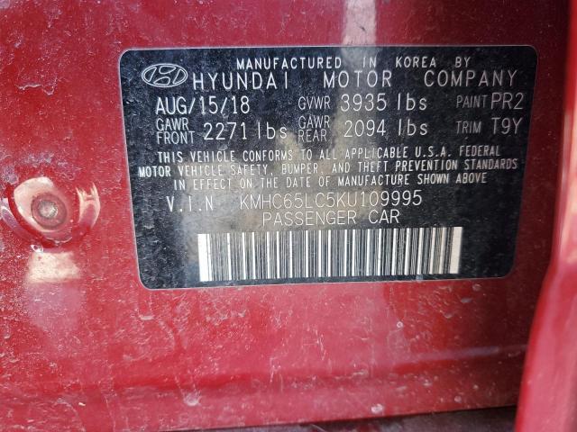 KMHC65LC5KU109995 - 2019 HYUNDAI IONIQ BLUE RED photo 12