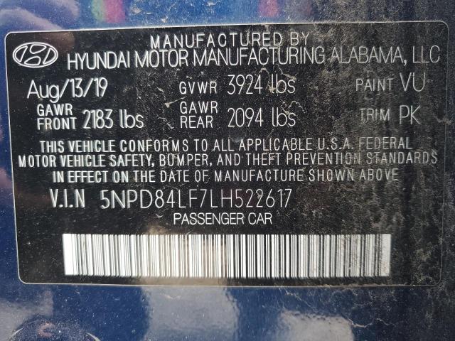 5NPD84LF7LH522617 - 2020 HYUNDAI ELANTRA SEL BLUE photo 12