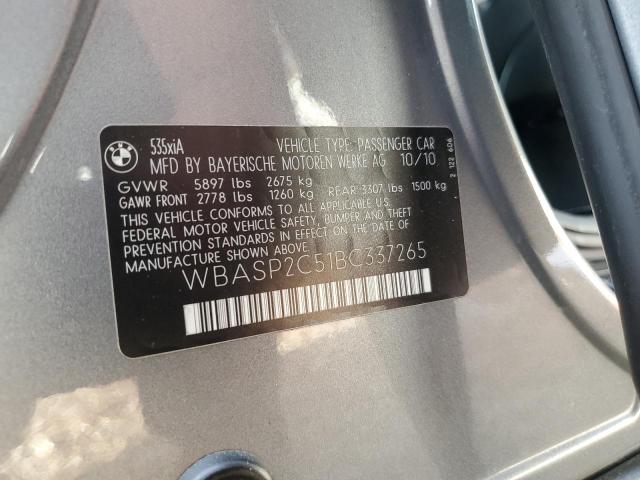 WBASP2C51BC337265 - 2011 BMW 535 XIGT SILVER photo 13