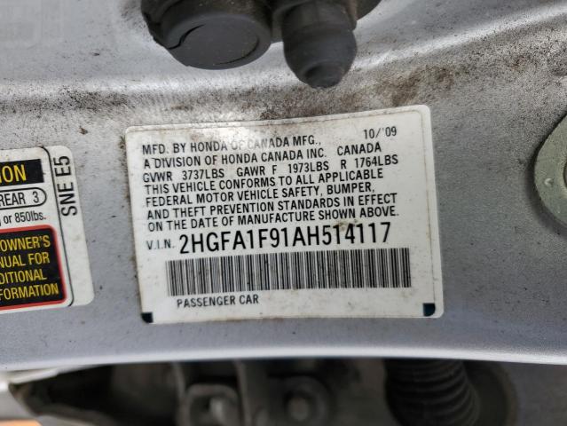 2HGFA1F91AH514117 - 2010 HONDA CIVIC EXL ვერცხლისფერი ფოტო 12