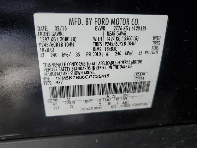 1FM5K7B86GGC35415 - 2016 FORD EXPLORER BLACK photo 12