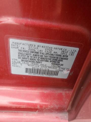 3N1AB7AP2DL752877 - 2013 NISSAN SENTRA S RED photo 12