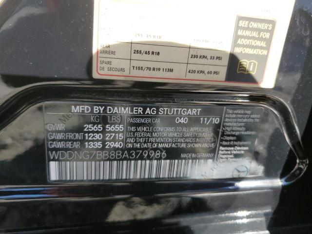 WDDNG7BB8BA379986 - 2011 MERCEDES-BENZ S 550 BLACK photo 12