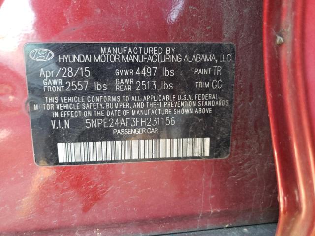 5NPE24AF3FH231156 - 2015 HYUNDAI SONATA SE RED photo 12