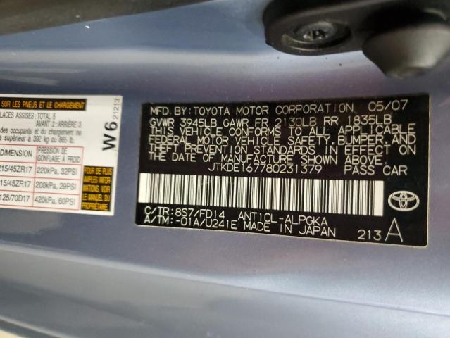 JTKDE167780231379 - 2008 TOYOTA SCION TC ლურჯი ფოტო 12