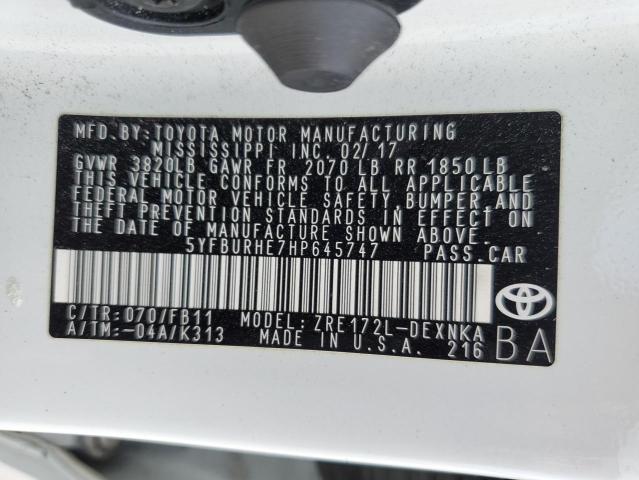 5YFBURHE7HP645747 - 2017 TOYOTA COROLLA L WHITE photo 12