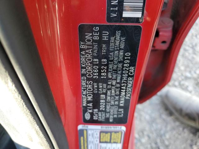 KNADM4A37H6028910 - 2017 KIA RIO LX RED photo 12